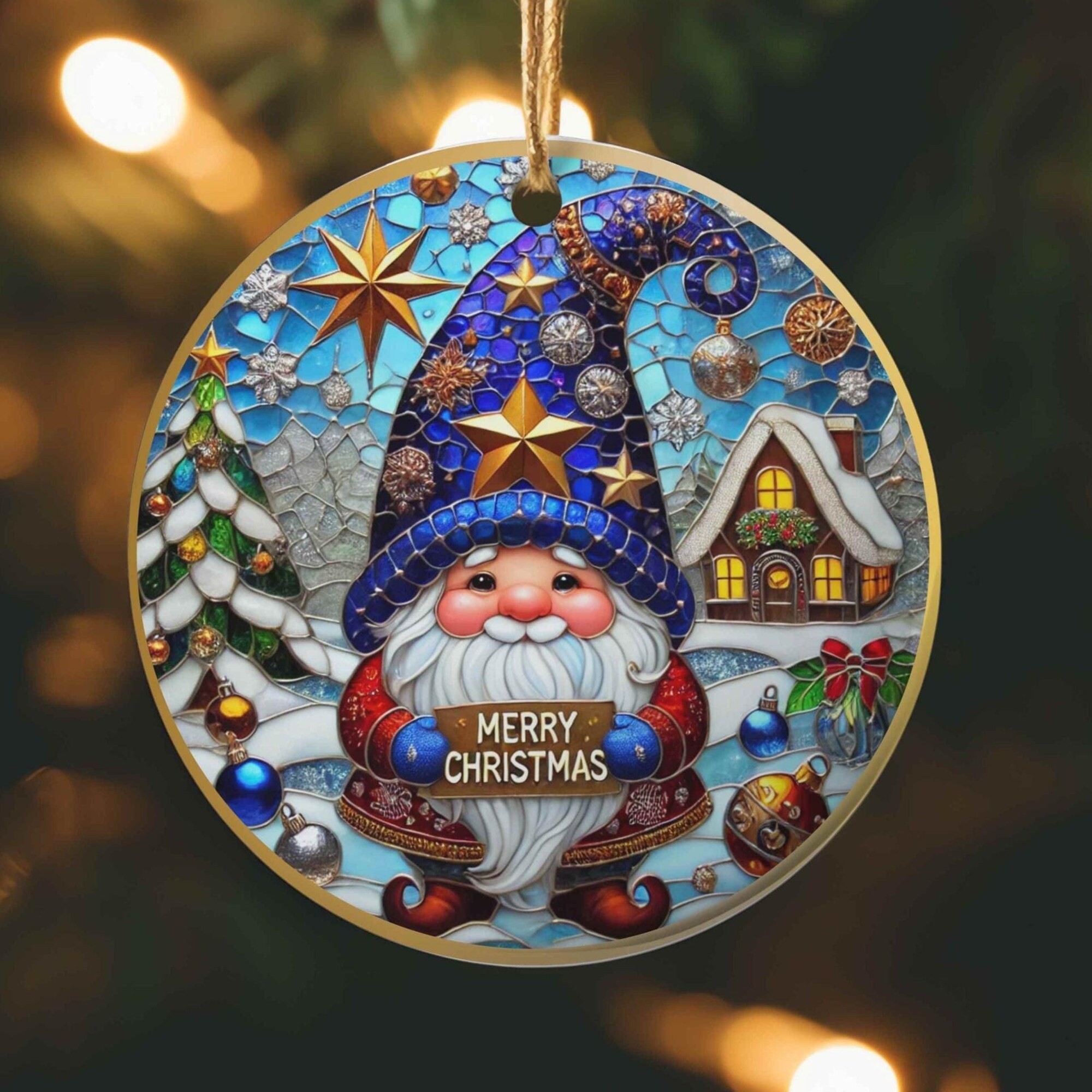 Round Gnome Christmas Ornament for Door Hanger or Wreath