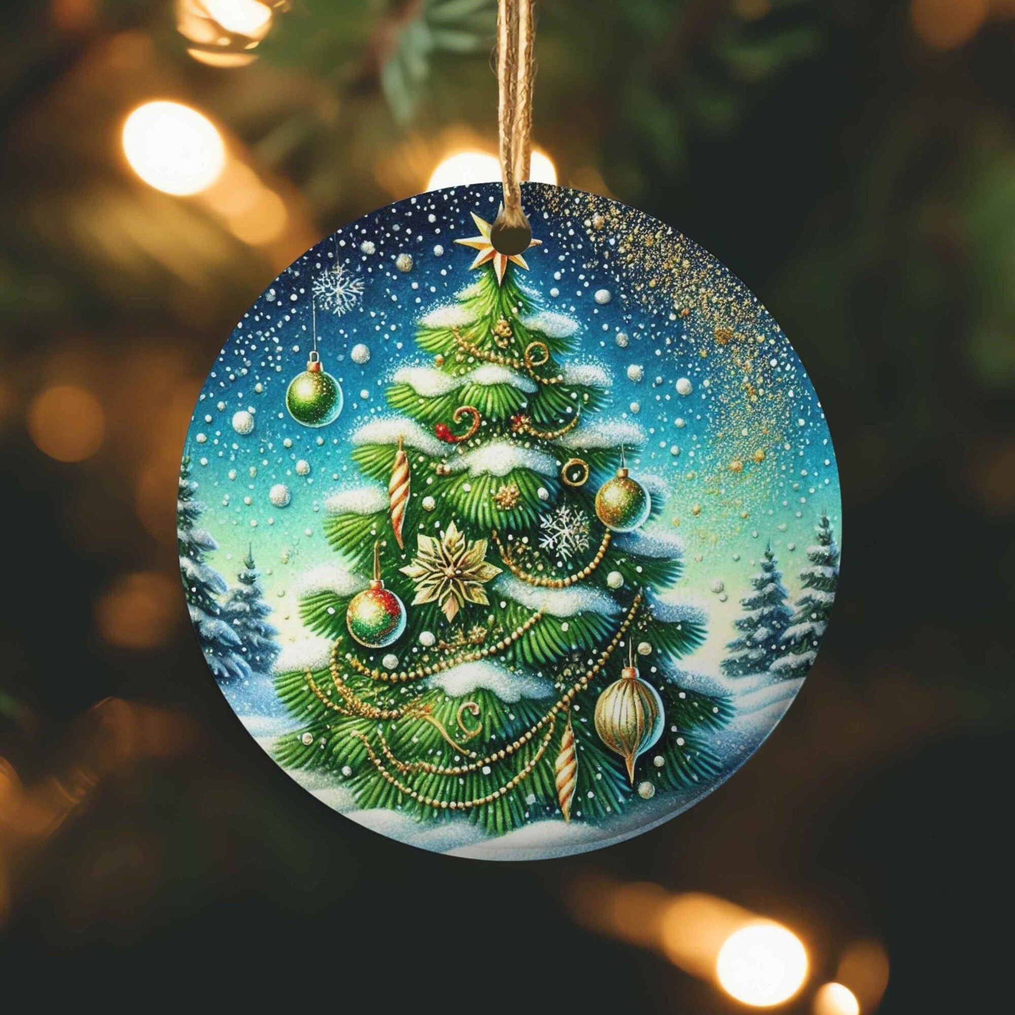 Round Merry Christmas Tree Ornament-1