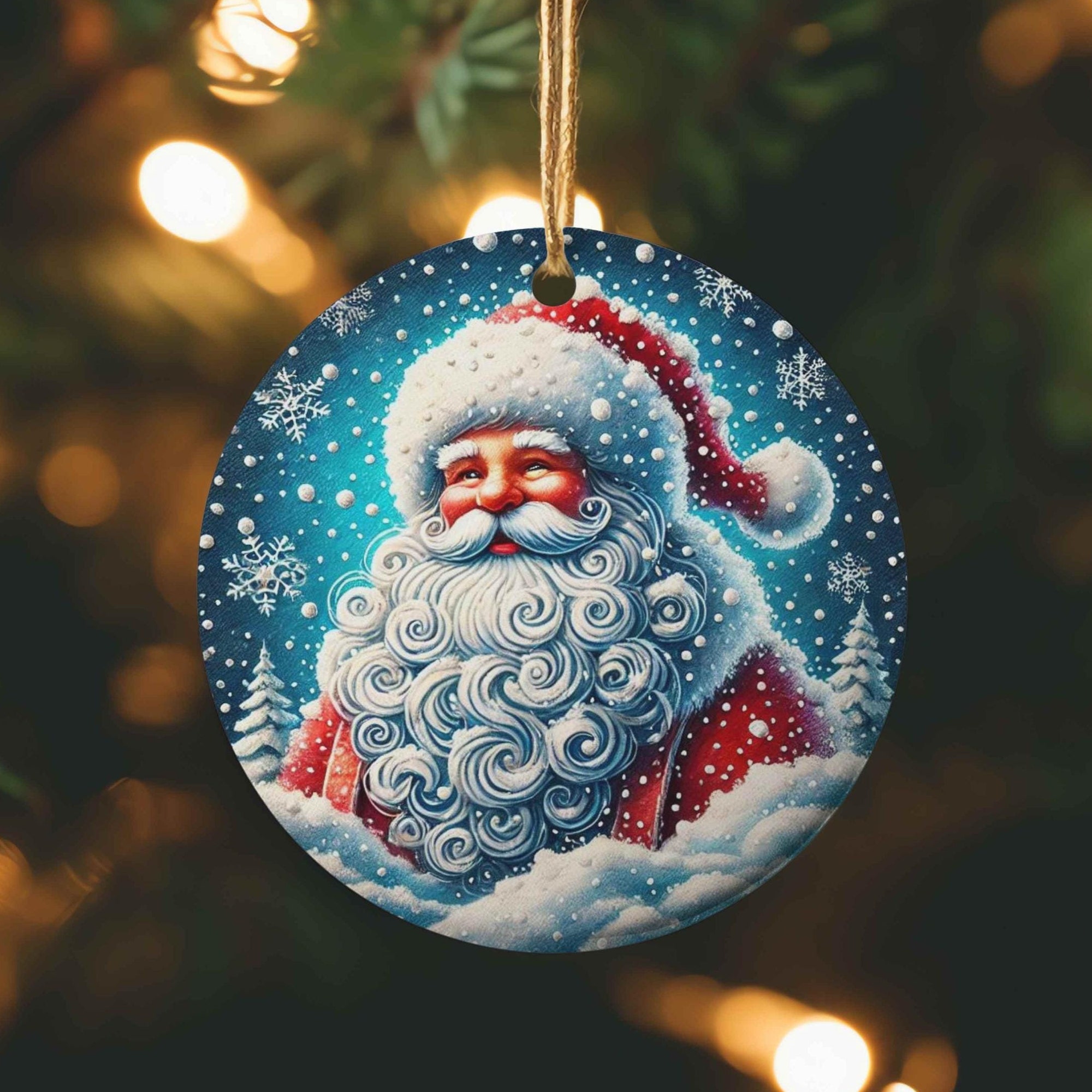 Round Santa Claus Merry Christmas Ornament