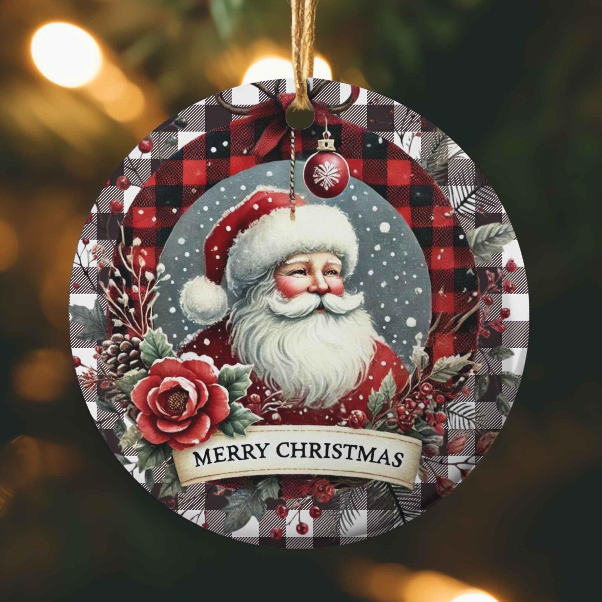 Round Santa Claus Merry Christmas Ornament