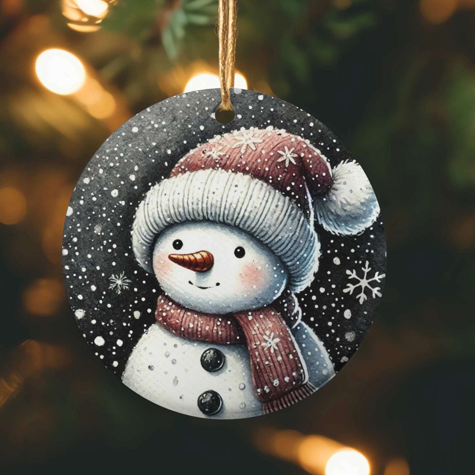 Snowing Snowman Round Christmas Ornament