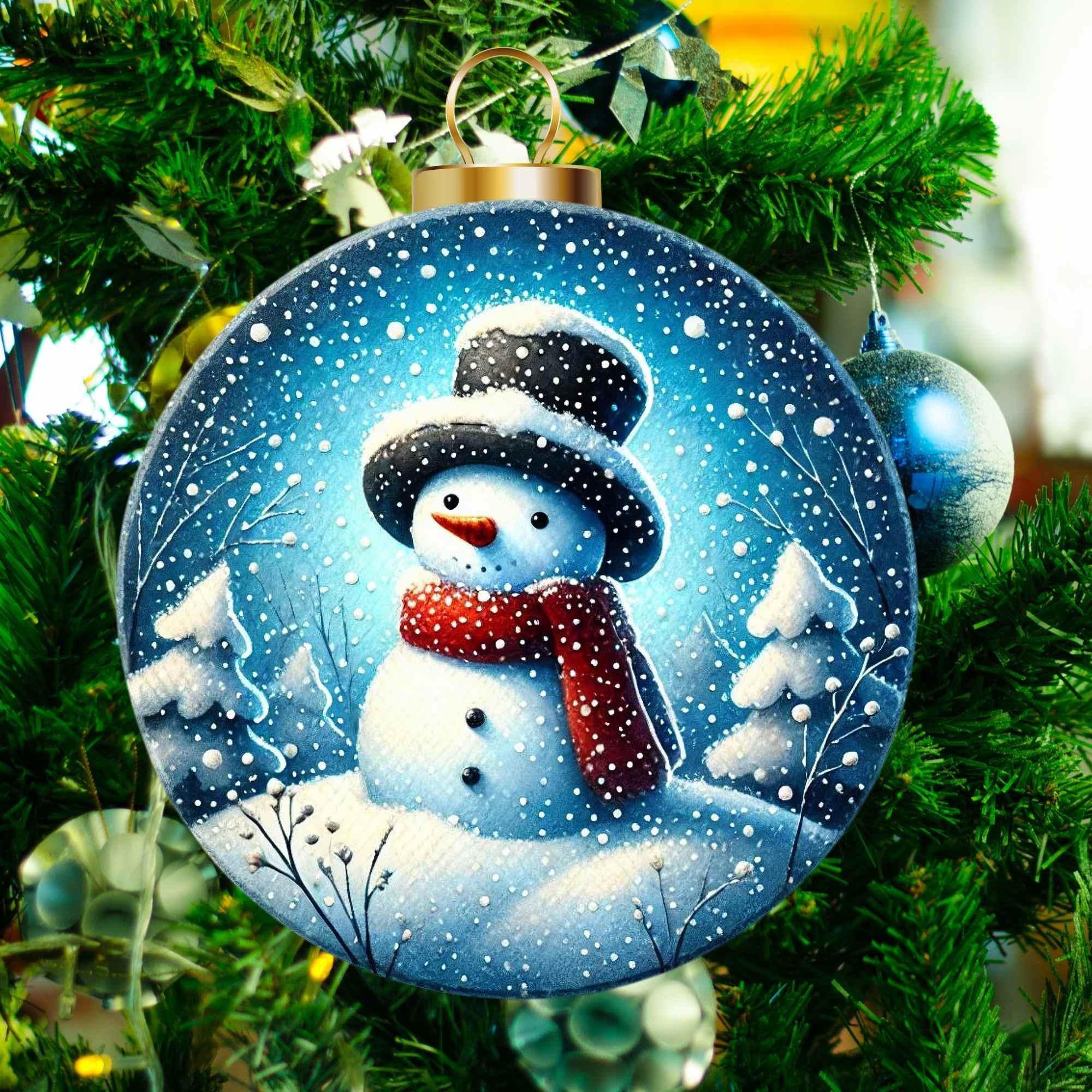 Snowman Christmas Welcome Sign Round Ornament