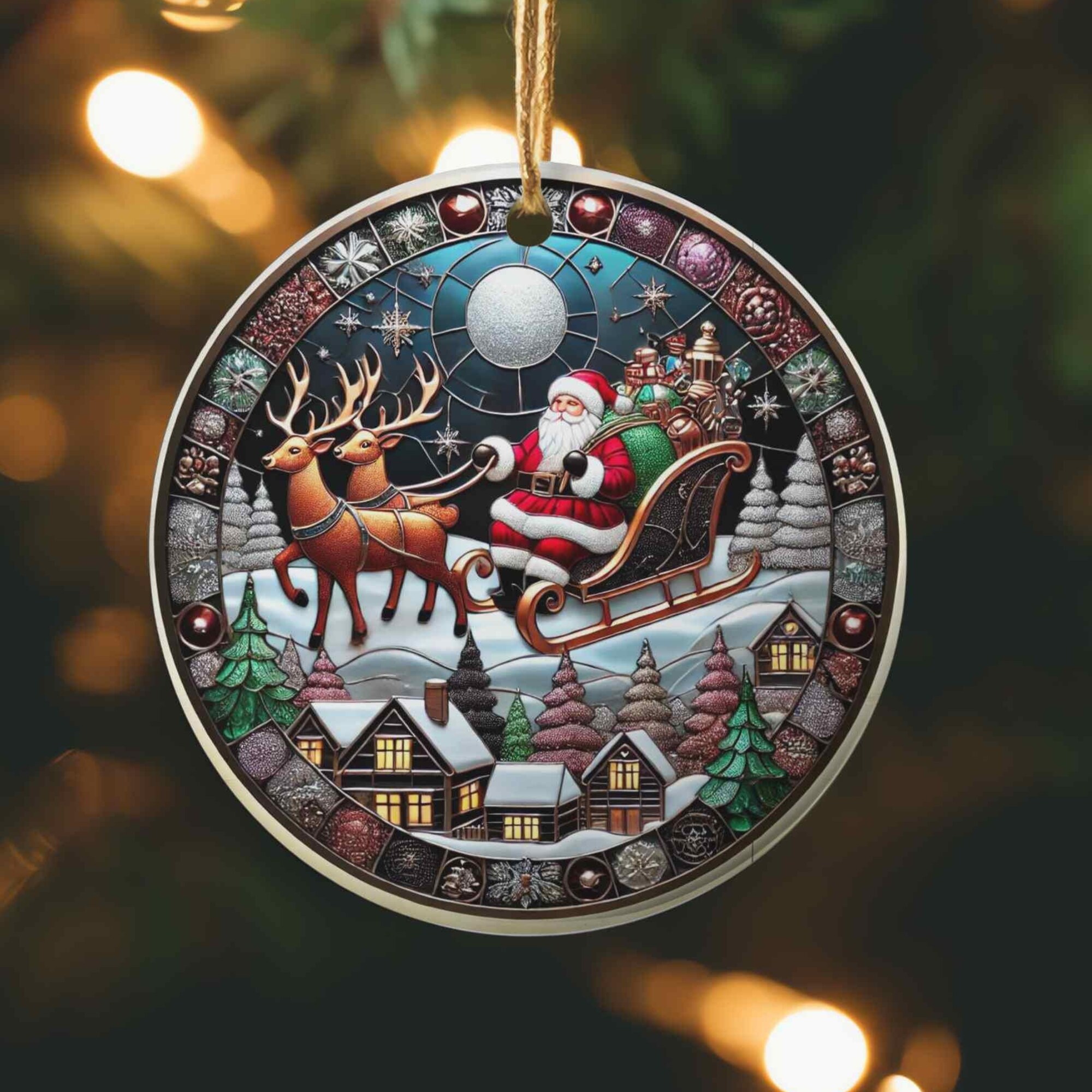 Stained Glass Frame Santa Claus Christmas Ornament-1